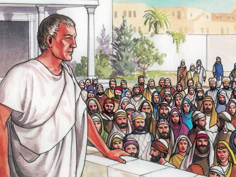 A multidão chegou e pediu a Pilatos que lhe fizesse o que costumava fazer. – Slide número 3