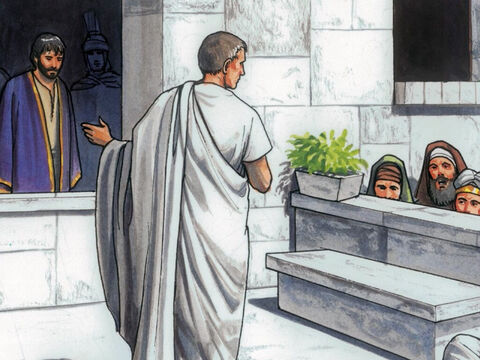 “Vocês querem que eu lhes solte o rei dos judeus?”, perguntou Pilatos, sabendo que fora por inveja que os chefes dos sacerdotes lhe haviam entregado Jesus. – Slide número 4