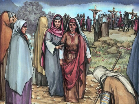 Na Galiléia elas tinham seguido e servido a Jesus. Muitas outras mulheres que tinham subido com ele para Jerusalém também estavam ali. – Slide número 11