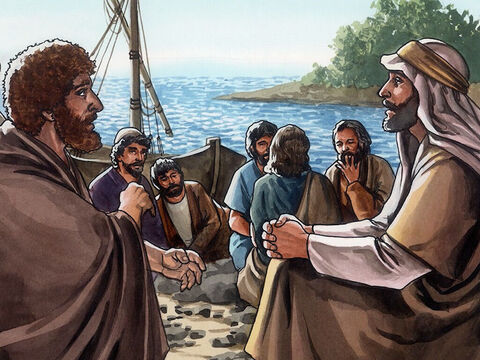Depois de comerem, Jesus perguntou a Simão Pedro: “Simão, filho de João, você me ama mais do que estes?” Disse ele: “Sim, Senhor, tu sabes que te amo”. – Slide número 11