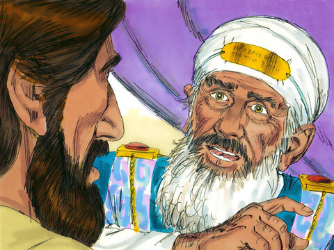 O sumo sacerdote perguntou para Jesus: "Você é o Messias, o Filho de Deus?" "Eu sou”, disse Jesus. “E você verá o Filho do Homem sentado à destra de Deus e vindo nas nuvens do céu”. – Slide número 17