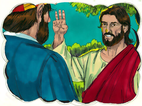 Jesus se virou e olhou para Pedro neste momento. Pedro se lembrou do que Jesus tinha dito mais cedo: "Antes que o galo cante, você me negará três vezes". – Slide número 23