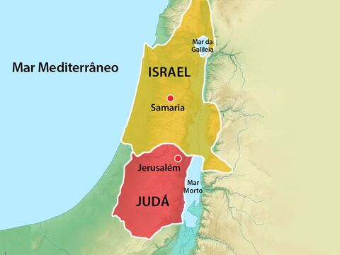 Quando a nação judaica se dividiu em dois reinos, as dez tribos do reino do norte eram conhecidas como Israel e as duas tribos que formavam o reino do sul eram conhecidas como Judá. – Slide número 1