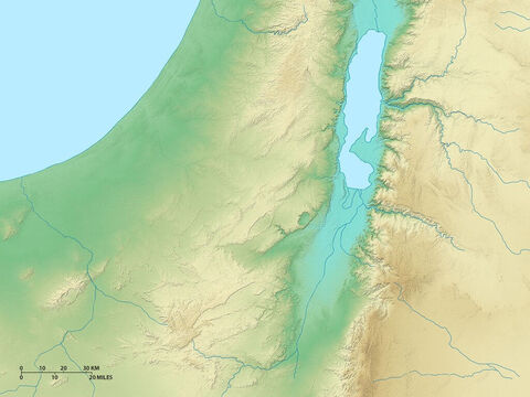 Mapa de Israel mostrando o Mar Morto e as regiões a leste, oeste e sul. – Slide número 4