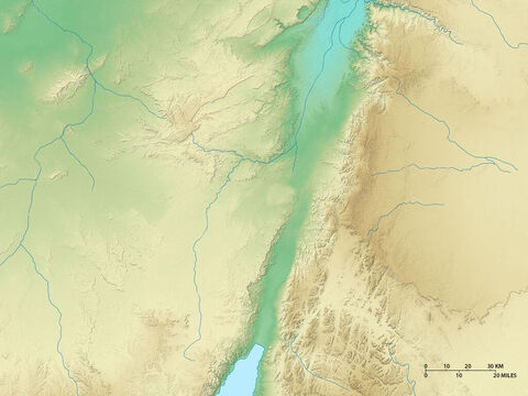 Mapa do deserto do Neguebe, a oeste, com a ponta norte do golfo de Ácaba levando ao Mar Vermelho, ao sul. Deserto norte da Arábia, a leste. – Slide número 6