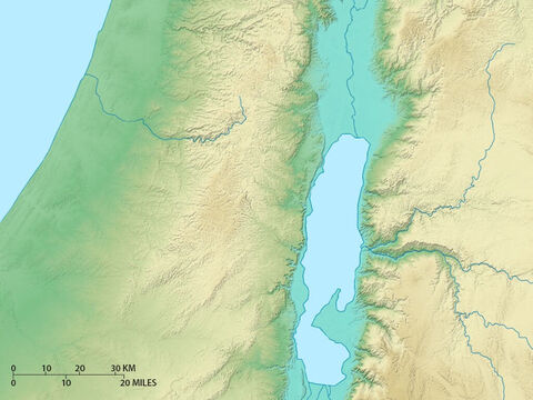 Mapa do sul de Israel mostrando o Mar Morto, as colinas da Judeia e a planície costeira. – Slide número 9