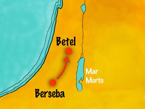 Ele chamou aquele lugar de Betel, que significa "Casa de Deus". – Slide número 8