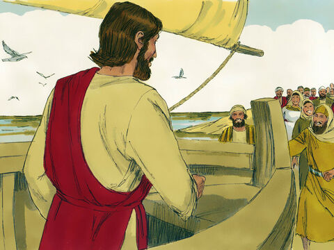 Jesus tinha ido visitar o outro lado do Lago da Galileia e uma grande multidão esperava em Cafarnaum que Ele voltasse. – Slide número 2