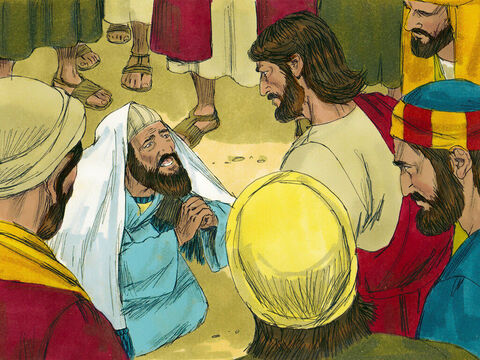 Jairo veio e caiu aos pés de Jesus, implorando a Ele que fosse a sua casa, pois sua filha estava morrendo. – Slide número 3