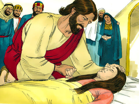 Jesus pegou a menina pela mão e disse: “Minha filha, levante-se!” – Slide número 13