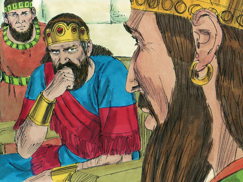 Na festa, o rei Acabe perguntou a Josafá: “Você se juntará a mim e entrará em guerra para capturar Ramote de Gileade?” – Slide número 4