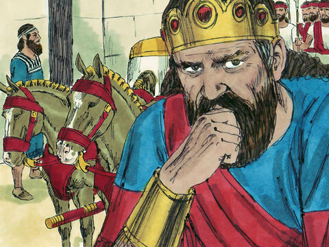 A batalha estava perdida, mas Josafá voltou em segurança ao seu palácio em Jerusalém. – Slide número 24