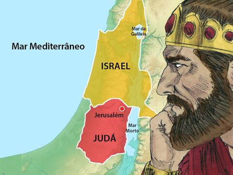 Quando o rei Asa morreu, seu filho Josafá tornou-se rei do reino do sul de Judá. Ele tinha 35 anos. O rei Acabe era o governante do reino do norte. – Slide número 1