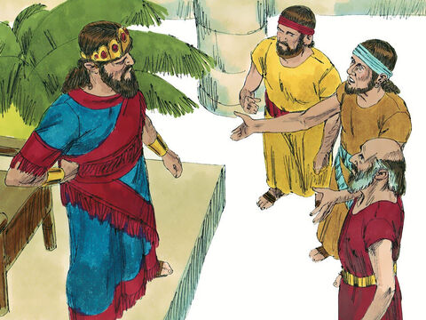 Mensageiros foram ao rei Jeosafá para avisá-lo de que um grande exército inimigo estava marchando em direção a Judá, vindo do outro lado do Mar Morto. – Slide número 1