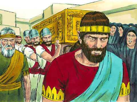 O faraó Neco II interveio para colocar Eliaquim no trono em seu lugar e mudou seu nome para Jeoaquim. Ele atuaria como um rei fantoche para fazer o que os egípcios queriam e o povo de Judá pagaria tributo aos egípcios em dinheiro. – Slide número 7