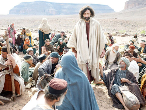 – Diga a todos para se sentarem em grupos de cinquenta, ordenou Jesus. – Slide número 12