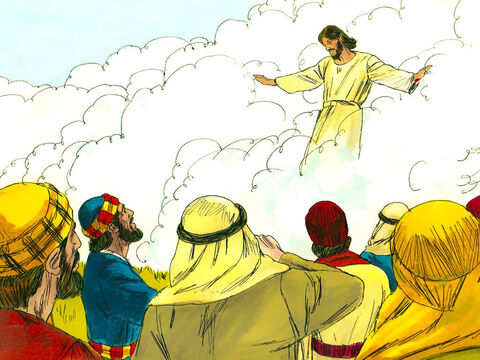 Depois que Jesus disse isso, Ele foi levado diante de seus olhos, e uma nuvem o ocultou de sua vista. – Slide número 4