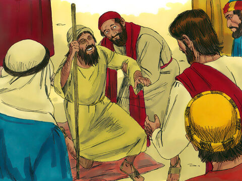 Jesus parou e disse ao povo para trazer o cego até ele. Quando o homem se aproximou, Jesus perguntou: “O que você quer que Eu faça por você?”. – Slide número 5