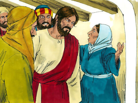 Jesus saiu da sinagoga e foi para a casa de Simão (mais tarde chamado de Pedro). A sogra de Simão estava com febre alta e pediram a Jesus para ajudá-la. – Slide número 7