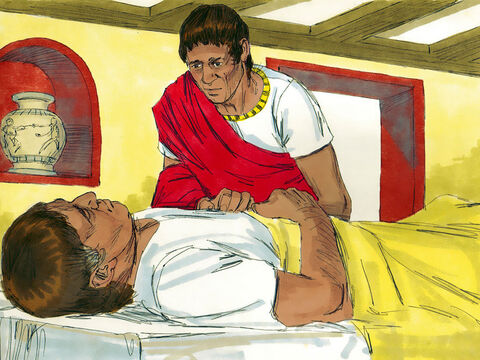 Um centurião romano tinha um servo que ficou paralisado, com dores terríveis e perto de morrer. – Slide número 1
