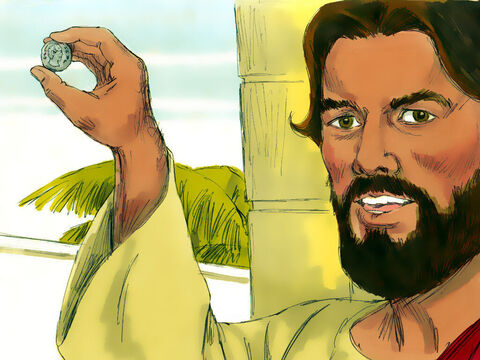 “De quem é a imagem que você vê nela?” , perguntou Jesus. “De César”, foi a resposta. – Slide número 10