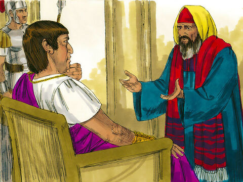 Um homem bom e justo, chamado José de Arimateia, que era membro do conselho judaico, foi a Pilatos e pediu permissão para enterrar Jesus. Pilatos concordou. – Slide número 12