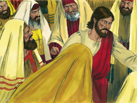 Mas Jesus virou-se e passou por entre a multidão enfurecida e seguiu Seu caminho. – Slide número 11