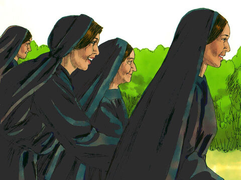 Então as mulheres saíram correndo do túmulo, com medo, mas cheias de alegria, e correram para contar aos Seus discípulos. – Slide número 7