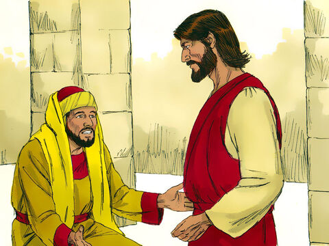 Um homem aproximou-se de Jesus, ajoelhou-se e perguntou: “Bom Mestre, que boas obras devo fazer para ter uma vida que dure para sempre?” – Slide número 1