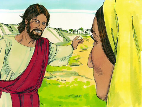 “Dê-me dessa água para que eu nunca mais sinta sede”, pediu a mulher. “Vá chamar o seu marido”, disse-lhe Jesus “e volte”.  “Não tenho marido”, contestou ela. – Slide número 7