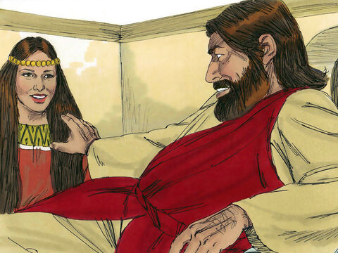 Jesus disse à mulher: “A sua fé lhe salvou. Vá em paz”. – Slide número 13