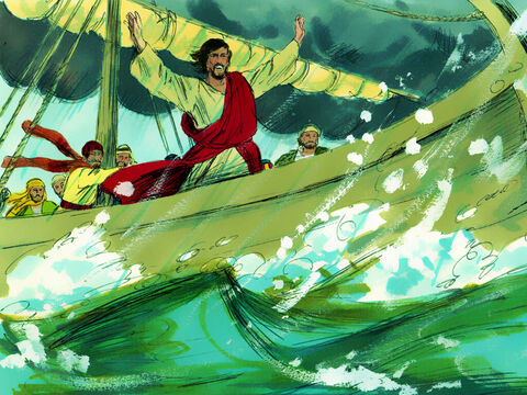 Jesus levantou-se no barco e deu ordens ao vento e às ondas: “Cala-te, aquieta-te!” – Slide número 8