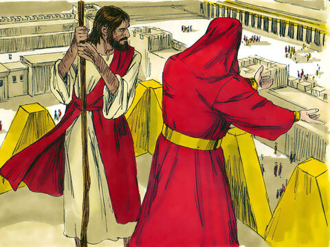 Então o diabo O levou a Jerusalém e O colocou no ponto mais alto do templo. “Se você é o Filho de Deus”, disse ele, “lance-se para baixo. Pois está escrito:” – Slide número 4