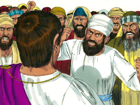 Os príncipes dos sacerdotes e os anciãos acusaram Jesus de reivindicar ser o rei dos judeus e liderar uma rebelião. Jesus permaneceu calado e isso surpreendeu Pilatos. – Slide número 3