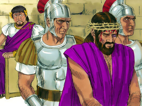 Herodes então mandou Jesus de volta a Pilatos. Naquele dia, Pilatos e Herodes tornaram-se amigos – Slide número 9