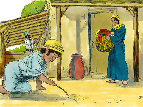 Jesus cresceu na cidade de Nazaré, com sua mãe, Maria, e José. – Slide número 1