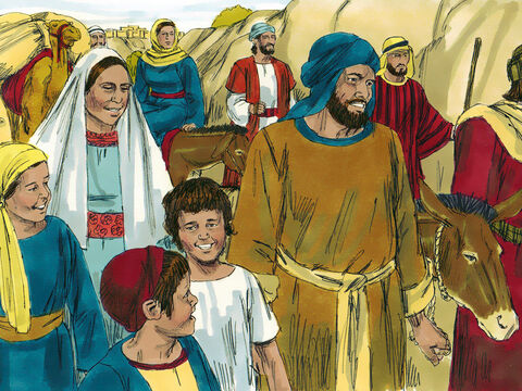 No final da festa, Maria e José se juntaram a outros da Galileia que viajavam para casa. Eles pensaram que Jesus estava com seus parentes e amigos em meio à multidão na viagem de volta. – Slide número 3