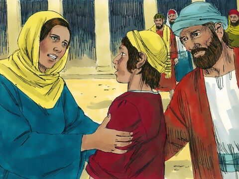 “Filho, por que você nos tratou assim?”, perguntou Maria. “José e eu estivemos procurando ansiosamente por você”. – Slide número 8