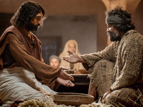 Quando chegou a vez de Simão Pedro, ele perguntou: <br/>– Senhor, você vai lavar meus pés? – Slide número 6
