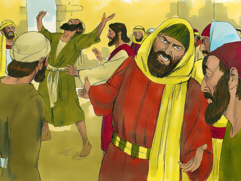 Mas os fariseus e os mestres da lei ficaram furiosos e começaram a tramar o que poderiam fazer a Jesus. – Slide número 11