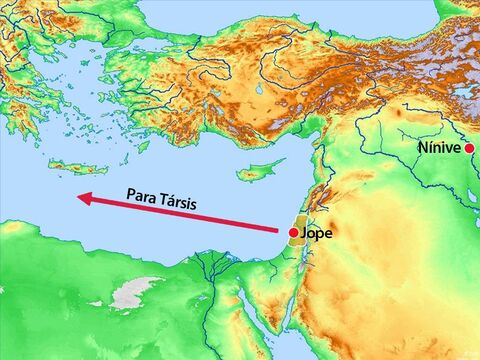 O barco estava atravessando o Mar Mediterrâneo para Társis - que ficava o mais longe possível de Nínive, na direção oposta. – Slide número 5