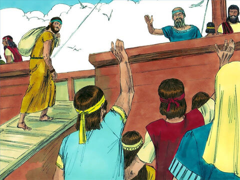 Então, em vez de ir para Nínive, Jonas rumou para o porto de Jope e pegou um barco. – Slide número 4