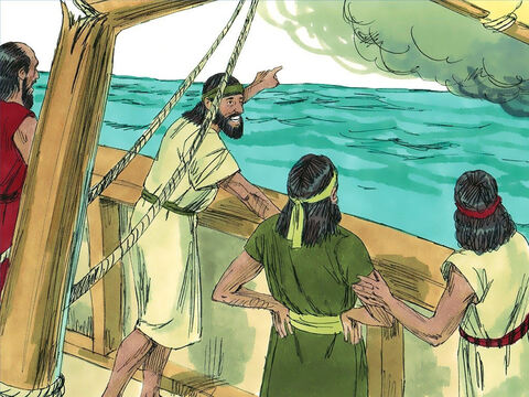 Imediatamente, o vento diminuiu e o mar ficou calmo. Jonas afundou na água. Mas Deus não deu fim ao Seu profeta desobediente. Ele preparou um grande peixe para engolir Jonas e mantê-lo vivo. – Slide número 9