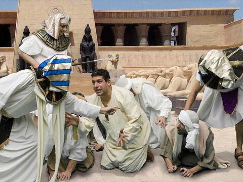 Quando José se recompôs, ele escolheu Simeão e ordenou que fosse amarrado diante dos olhos dos irmãos. – Slide número 19