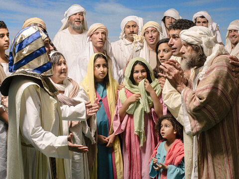 Por fim, José se encontrou com a procissão de carruagens que trazia sua família ao Egito. – Slide número 14