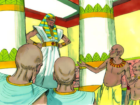 O faraó ficou muito perturbado com os sonhos, então na manhã seguinte, chamou todos os magos e sábios do Egito. Quando o faraó lhes contou seus sonhos, nenhum deles conseguiu dizer o que eles significavam. – Slide número 2