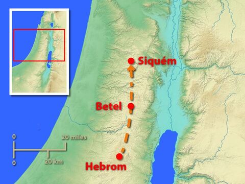 José partiu do Hebron para Siquém para encontrar seus irmãos. No entanto, quando chegou lá, não os encontrou. – Slide número 3