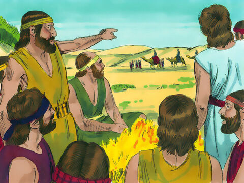 Judá disse a seus irmãos: "Não vamos matar José, mas vendê-lo aos ismaelitas". Então, eles tiraram José da cisterna e o venderam por vinte siclos de prata aos comerciantes ismaelitas. – Slide número 13