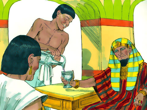 Assim que o copeiro voltou a fazer seu trabalho, ele se esqueceu completamente de José e não mencionou sua situação ao faraó. – Slide número 12
