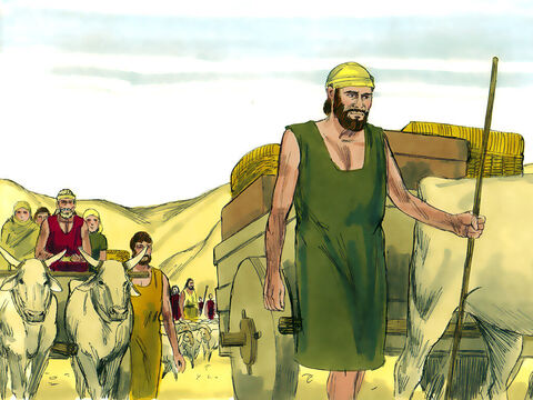 Jacó e toda a sua família partiram para o Egito. No caminho, Deus lhe disse: “Não tenha medo de descer ao Egito, pois lá farei de sua família uma grande nação”. – Slide número 20